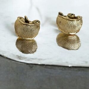 Vintage Monet Gold Tone Textured Clip On Earrings